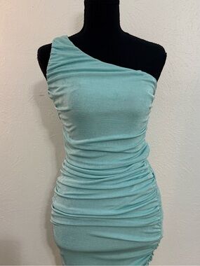 Hello Molly One-Shoulder Ruched light Blue Dress